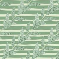 Herbal pattern with dashed branches and lined background in light green colors. vector