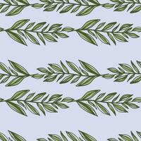 Botanic doodle seamless pattern with foliage branches. Blue background with green leaves. Stylized artwork. vector