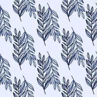 Winter seamless lead branches outline pattern. Navy blue contoured ornament on light pastel background. vector