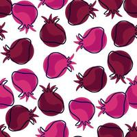 Natural seamless pattern with isolated random maroon and pink pomegranate elements. White background. vector