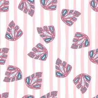 Pink and blue abstract monstera leaves seamless pattern in ornamental style. Random artwork with striped background. vector