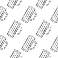 Empty beer mug seamless pattern. Beer glasses backdrop. vector