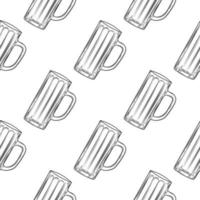 Empty beer mug seamless pattern. Beer glasses backdrop. vector