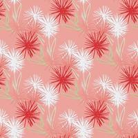 Bright summer dandelion seamless pattern. Red and white contrast flower colors on pink background. vector