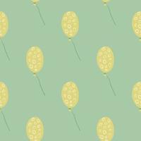 Pale minimalistic seamless doodle balloons pattern. Yellow birthday ornament with circles on light green background. vector