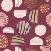 Seamless patttern with abstract elements. Circles and halfs ornament on soft maroon background. vector