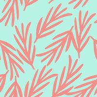 Seamless random pattern with doodle pink simple rosemary branches ornament. Blue background. vector