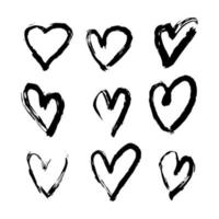 Set of hand drawn heart. Black ink shapes. Freehand hearts vector