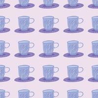 Simple seamless pattern with herbal tea cup silhouettes. Blue ornament on light pink background. Stylized print. vector