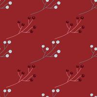 Bloom seamless pattern in minimalistic style with berries shapes. Red background. Bloom organic ornament. vector