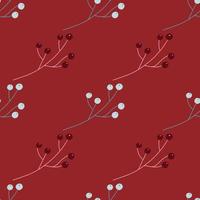 Bloom seamless pattern in minimalistic style with berries shapes. Red background. Bloom organic ornament. vector