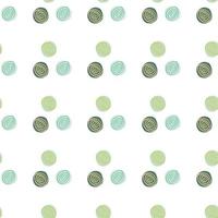 patrón geométrico aislado con espirales de color verde claro y azul. Fondo blanco. vector