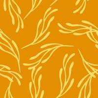 Seamless decorative pattern with yellow random elements. Orange background. Vintage botany artwork. vector