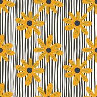 Yellow ditsy flowers seamless pattern on stripes background. Cute chamomile print. Floral ornament. vector