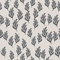 Geometric foliage branches little random seamless pattern. Grey background. Navy blue botanic print. vector