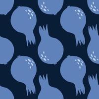 Decorative blue pomegranate fruit seamless pattern on black background. vector