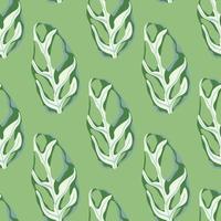 Simple pastel seamless pattern with monstera ornament. Green background. Simple artwork with white and blue colored botanic print. vector