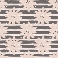 Geometric simple flower seamless pattern on stripes background. Cute chamomile endless wallpaper. Ditsy floral background. vector