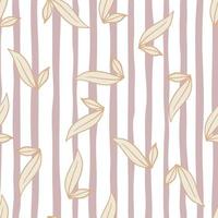 Hand drawn seamless pattern with doodle random contoured leaves shapes. Striped background. vector