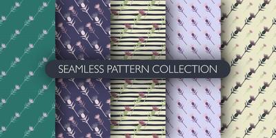 Set of doodle seamless pattern with burdock silhouettes. Floral backdrop collection. vector