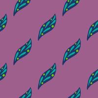 Abstract nature seamless pattern with turquoise leaf elements print. Purple background. Simple artwork. vector