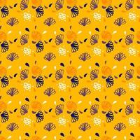Bright summer seamless outline flower pattern. Multicolor botanic silhouettes on yellow background. vector