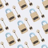 Beige lock and keys hand drawn silhouettes seamless doodle pattern. Victorian vintage ornament on light background. vector