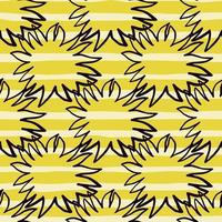 Creative seamless pattern with black contoured star silhouettes. Sunny print with striped yellow and white background. vector