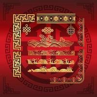 Set of border pattern elements chinese new year traditional decoration vector