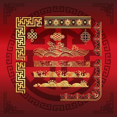 Set of border pattern elements chinese new year traditional decoration