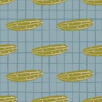 Geometric cucumber seamless pattern on stripes background. Doodle cucumbers vegetable backdrop. vector