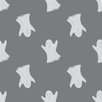 Halloween seamless pattern with simple ghosts silhouettes. Light spooky ornament on grey background. vector