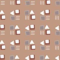White and grey geometric elements seamless pattern. Beige background. Simple decorative stylized print. vector