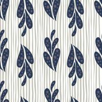 Paisley seamless pattern with abstract doodle navy blue oriantal cucumber shapes. Striped background. vector