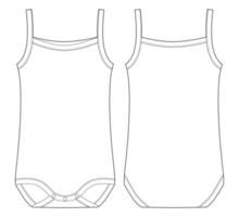 Baby sleeveless tank top body technical sketch. Children bodysuit. vector