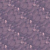 Abstract nature seamless pattern with purple pale contoured lotus flower silhouettes. Pink background. vector