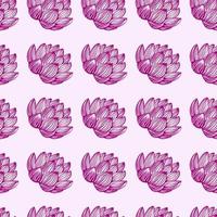 Isolated seamless pattern with pink contoured lotus flower shapes. White background. Floral backdrop. vector