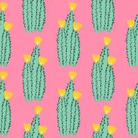 cactus doodle interminable ilustración vectorial. patrón sin costuras de cactus sobre fondo rosa. vector