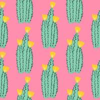 Cacti doodle endless vector illustration. Cactus seamless pattern on pink background.