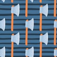 Cartoon war seamless pattern with simple ax shapes. Navy and blue striped background. Middle ages backdrop. vector