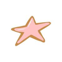 Gingerbread star isolated on white background. Christmas cookies with glaze in doodle. vector