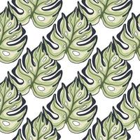 Isolated seamless pattern with decorative monstera hand drawn leaves print. White background. Simple style. vector