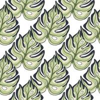 Isolated seamless pattern with decorative monstera hand drawn leaves print. White background. Simple style. vector