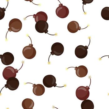 Isolated seamless pattern with brown random bomb print. White background. Weapon ornament. vector