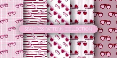 Set of seamless pattern with lilac sunglasses elements. Simple eyewear print collection. vector