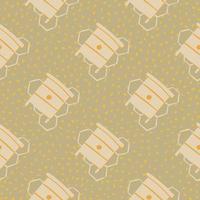 Pale seamless pattern with honeycombs and beehives. Beige dotted background. Pastel palette artwork. vector
