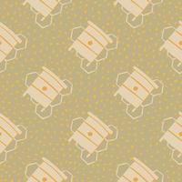 Pale seamless pattern with honeycombs and beehives. Beige dotted background. Pastel palette artwork. vector