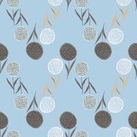 Pastel seamless botanic pattern with dandelion flowers. Floral elements in beige and white colors, soft blue background. vector