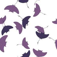Isolated seamless pattern with underwater purple random stingray ornament. White background. vector