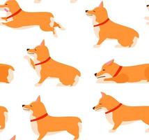 Set of poses and emotions dog seamless pattern. Welsh Corgi Set. vector